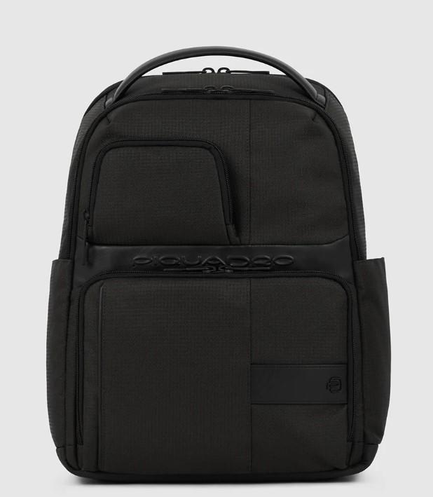 piquadro piquadro zaino per pc 14 in tessuto e pelle porta pc 14 ca6238w129 n nero - foto 1