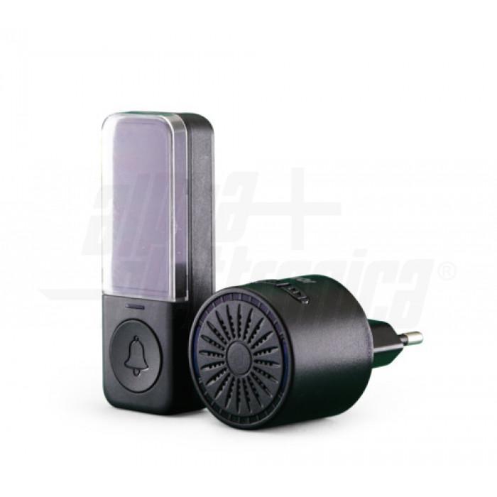 alpha elettronica kit campanello wireless nero con pulsante cinetico - foto 1