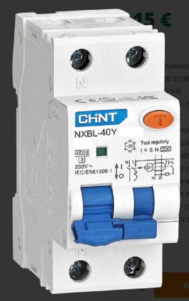chint chint nxbl40-y/c16-1pn-4,5-a30 interruttore magnetotermico differenziale 1p+n 16 a 30 ma 4,5 ka curva c tipo a 519862 - foto 1