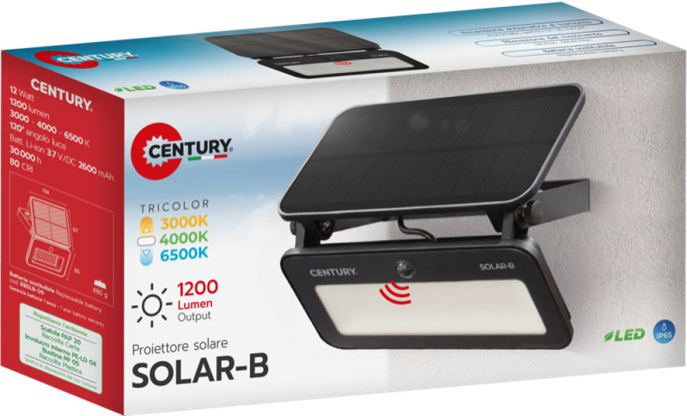 century century proiettore led solar-b 12w 3000k-4000k-6500k 1200lm slb-091900 - foto 2