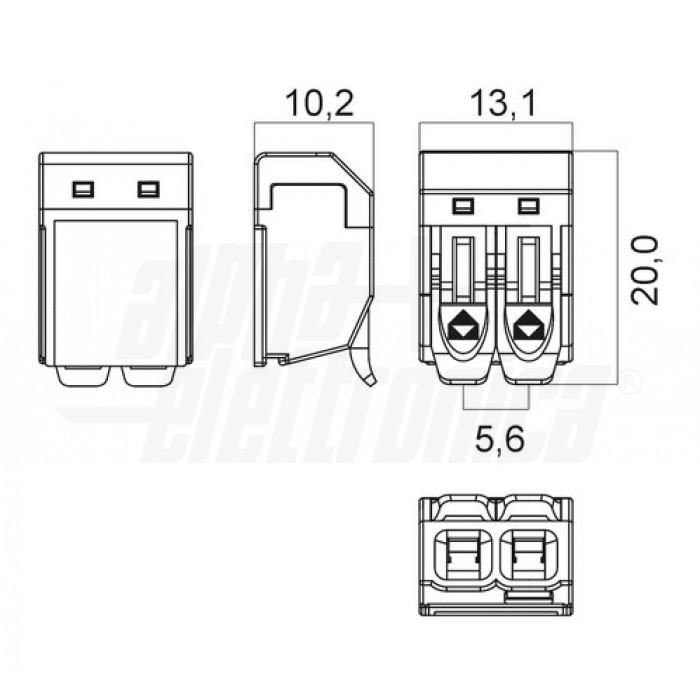 Schema tecnico morsetto rapido singolo polo due morsetti 4mm Alpha Elettronica