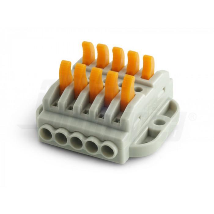 Connettore elettrico rapido a 5 poli con leve arancioni e fori fissaggio Alpha Elettronica