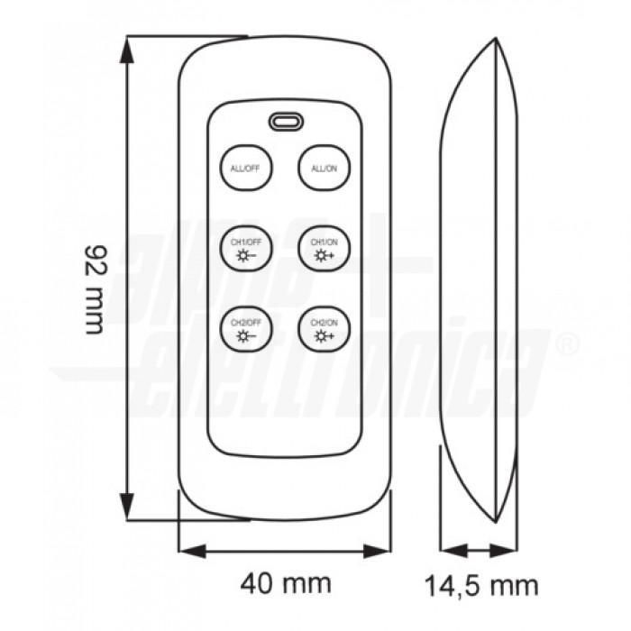 disegno tecnico telecomando RF Alpha Elettronica con misure dettagliate