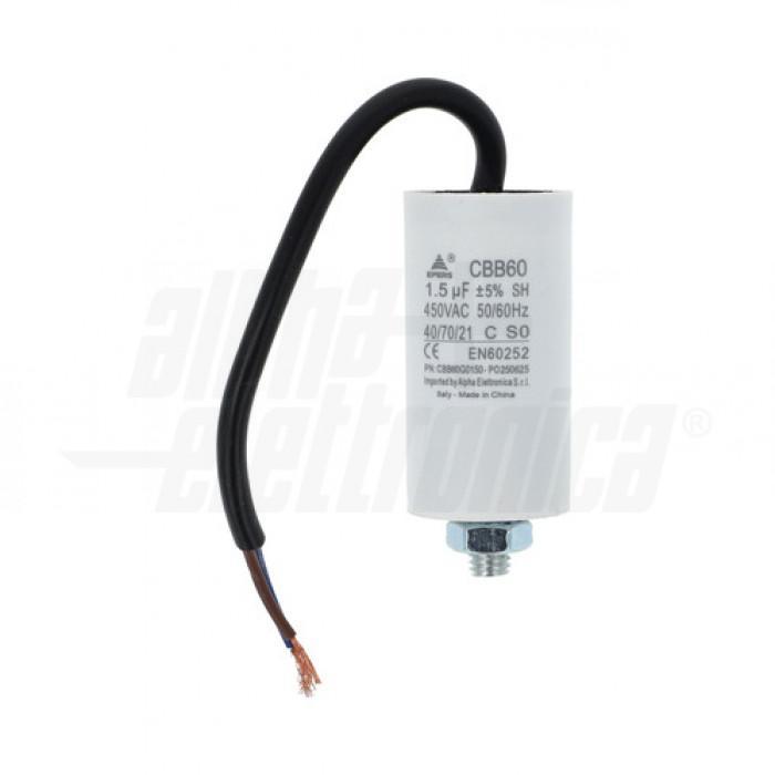 alpha elettronica alpha elettronica condensatore polipropilene con cavo 1.5uf 450v alpha elettronica cbb60g0150 motori elettrici - foto 1