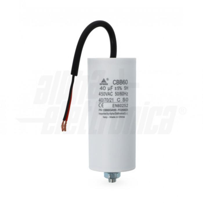 condensatore polipropilene con cavo 40uf 450v alpha elettronica compatibile impianti elettrici