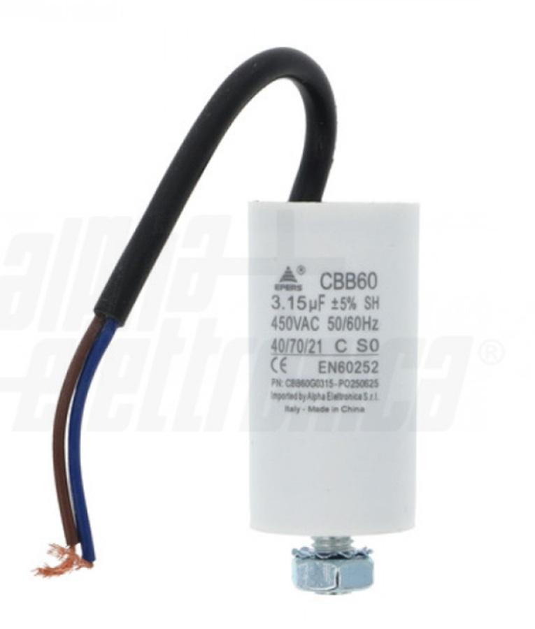 alpha elettronica alpha elettronica condensatore polipropilene 3,15uf 450v con cavo cbb60g0315 - foto 1