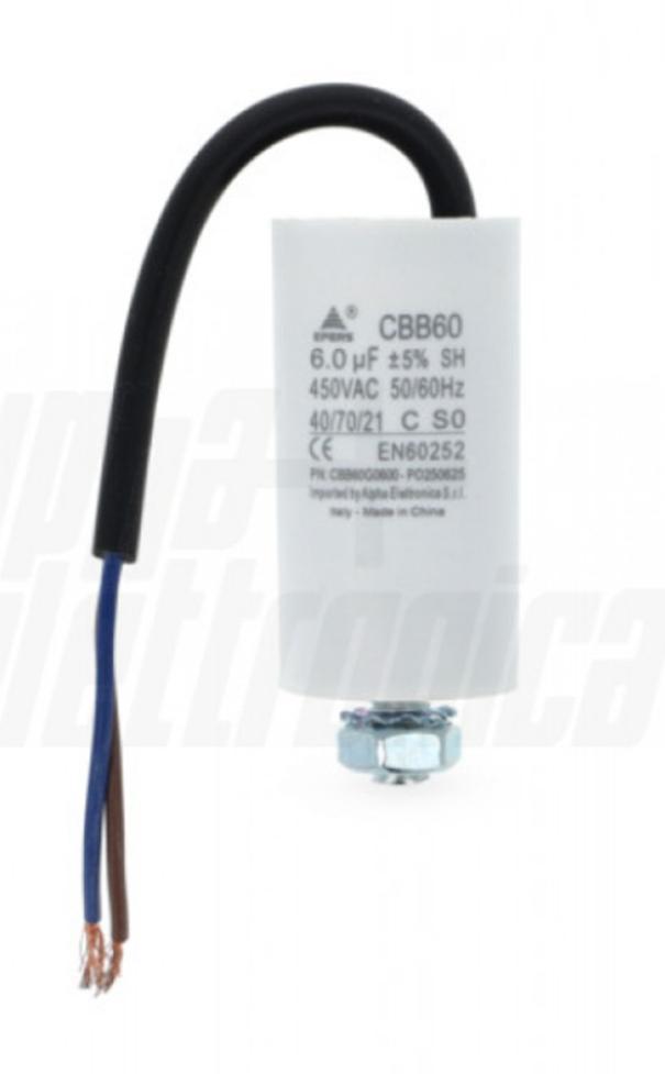 alpha elettronica alpha elettronica condensatore polipropilene 6uf 450v con cavo alpha elettronica cbb60g0600 - foto 1