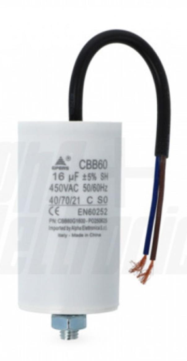 condensatore polipropilene 16 microfarad 450 volt con cavo alpha elettronica