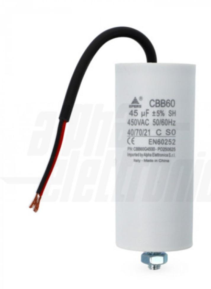 alpha elettronica alpha elettronica condensatore polipropilene con cavo 45uf 450v cbb60g4500 utilizzo elettrico - foto 1