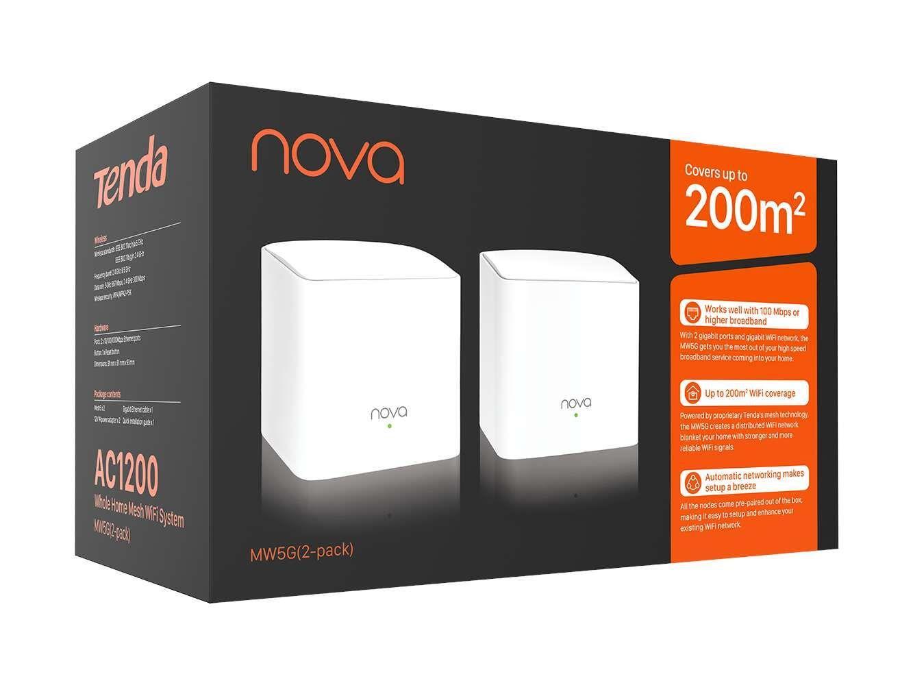 tenda tenda kit mesh wifi ac1200 dual band tenda nt-nova-mw5g-2 2 nodi facile installazione - foto 3