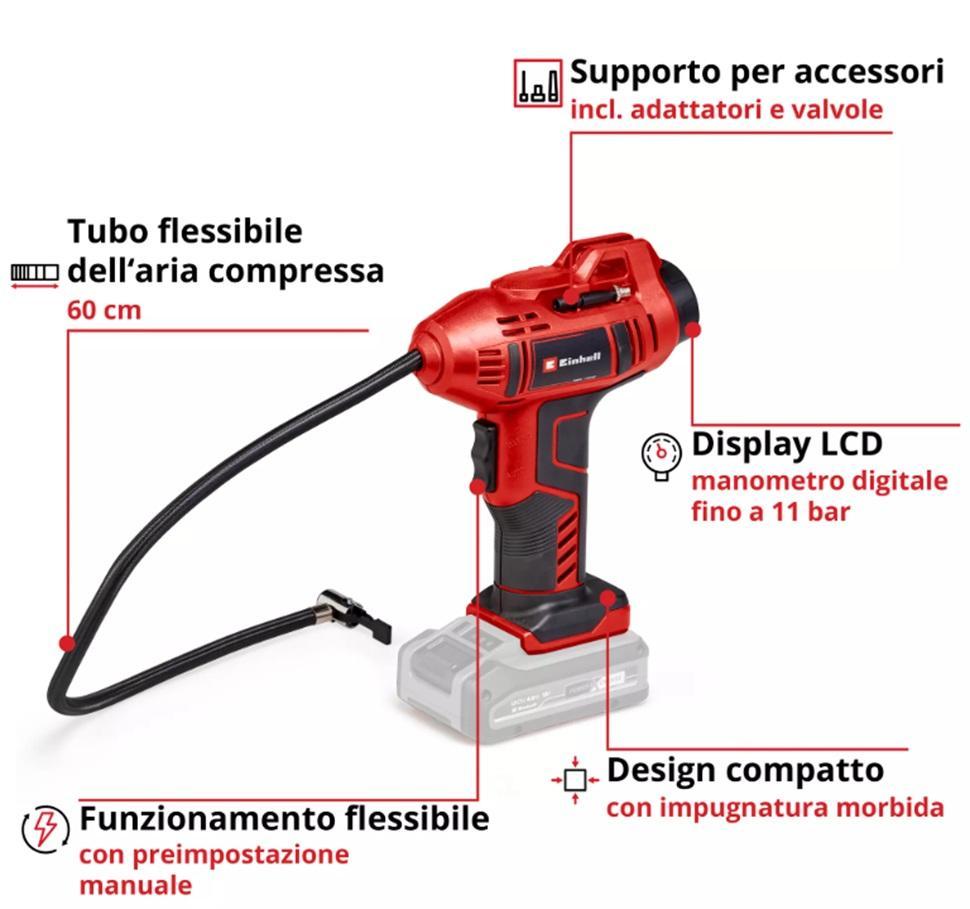 einhell einhell compressore portatile a batteria 18v einhell 2071010 uso versatile - foto 3