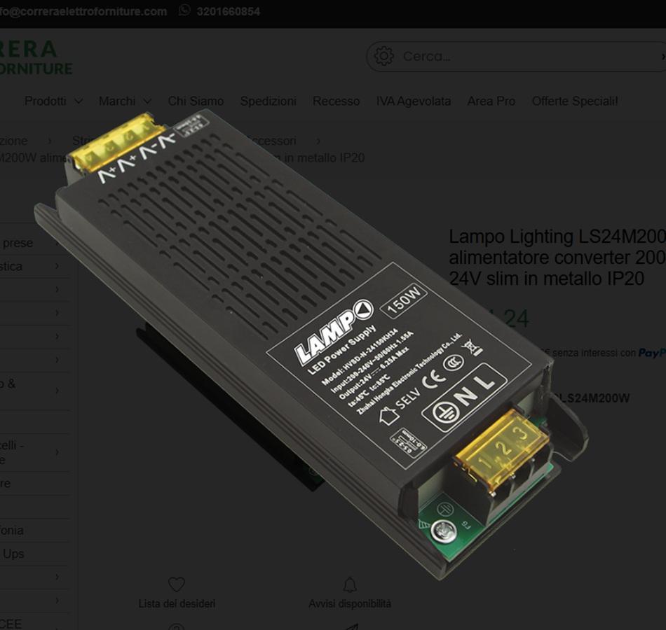 lampo lampo trasformatore elettronico slim 200w 230v 24v lampo ls24m200w metallo - foto 1 lampo lampo trasformatore elettronico slim 200w 230v 24v lampo ls24m200w metallo - foto 1