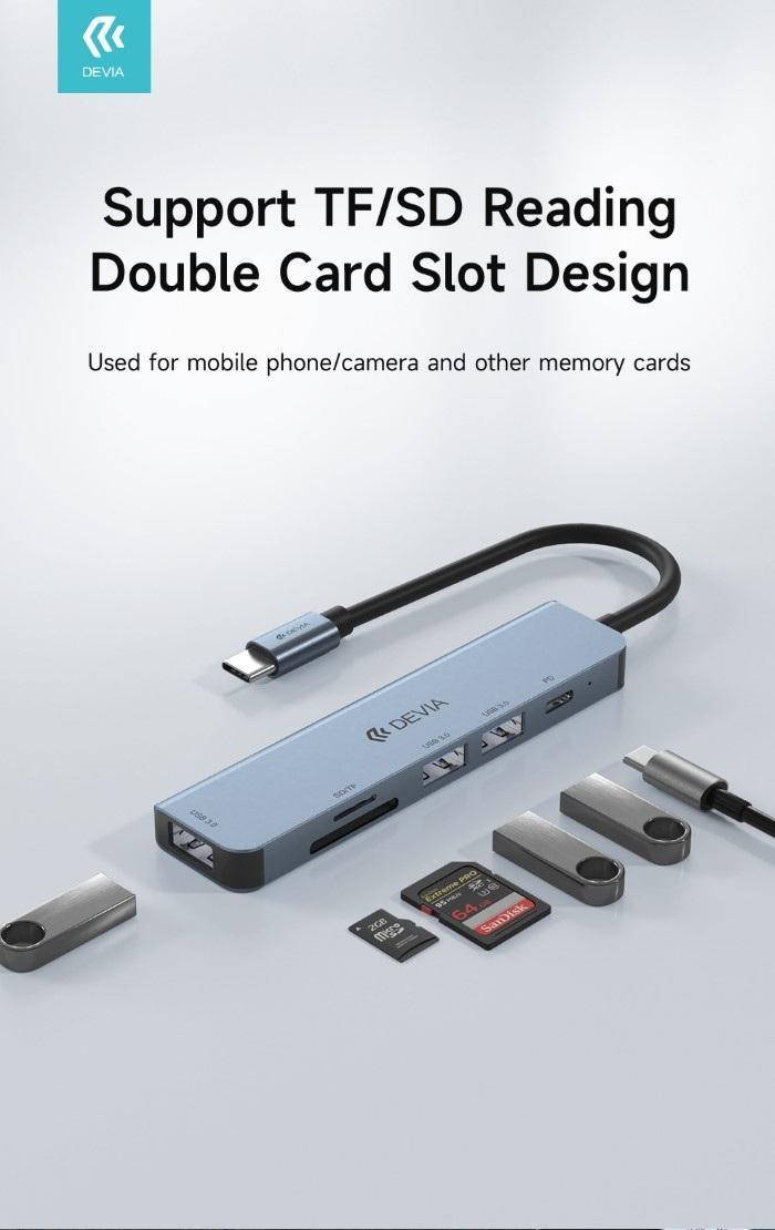 devia devia adattatore usb type c 5 in 1 lettore schede devia dehb51pd882 - foto 1