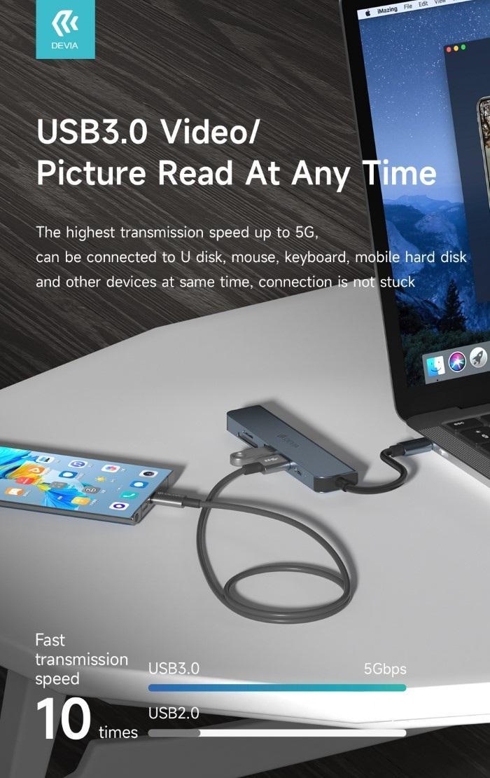 devia devia adattatore usb type c 5 in 1 lettore schede devia dehb51pd882 - foto 2