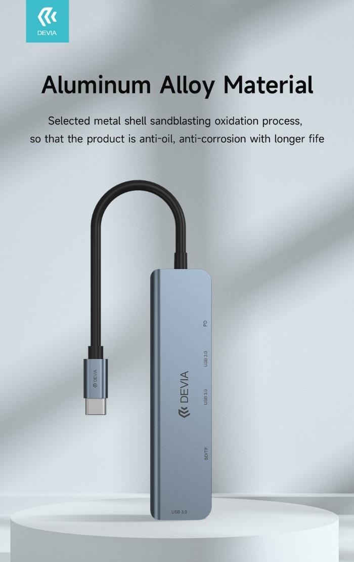 devia devia adattatore usb type c 5 in 1 lettore schede devia dehb51pd882 - foto 3