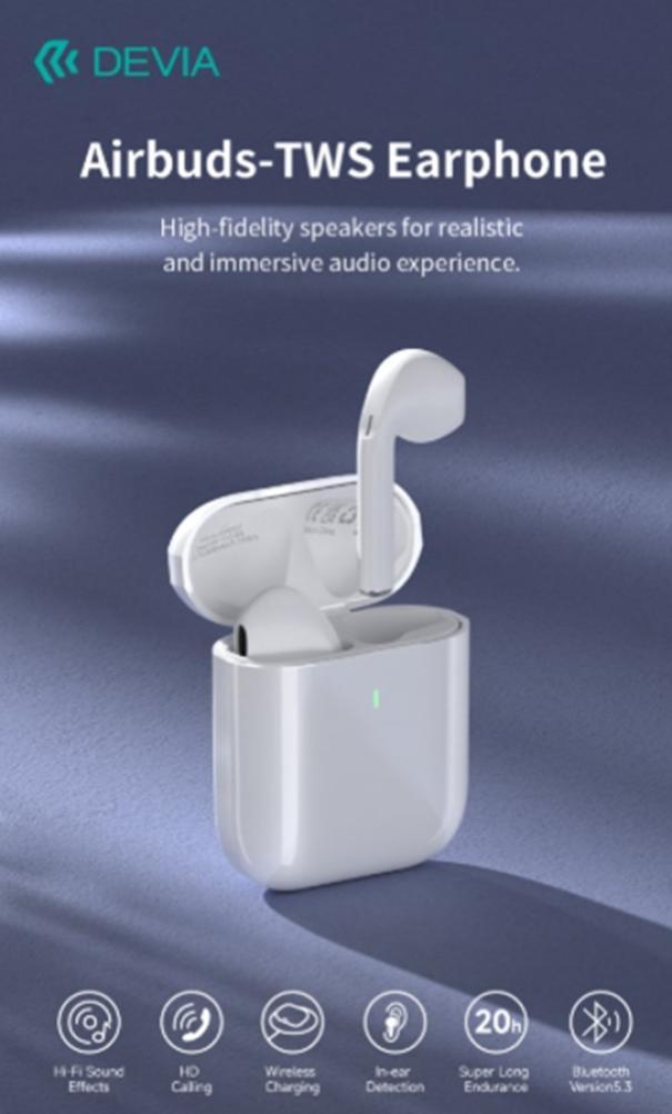 devia devia auricolari bluetooth wireless true wireless em053 con ricarica wireless devia detws53114w - foto 1 devia devia auricolari bluetooth wireless true wireless em053 con ricarica wireless devia detws53114w - foto 1