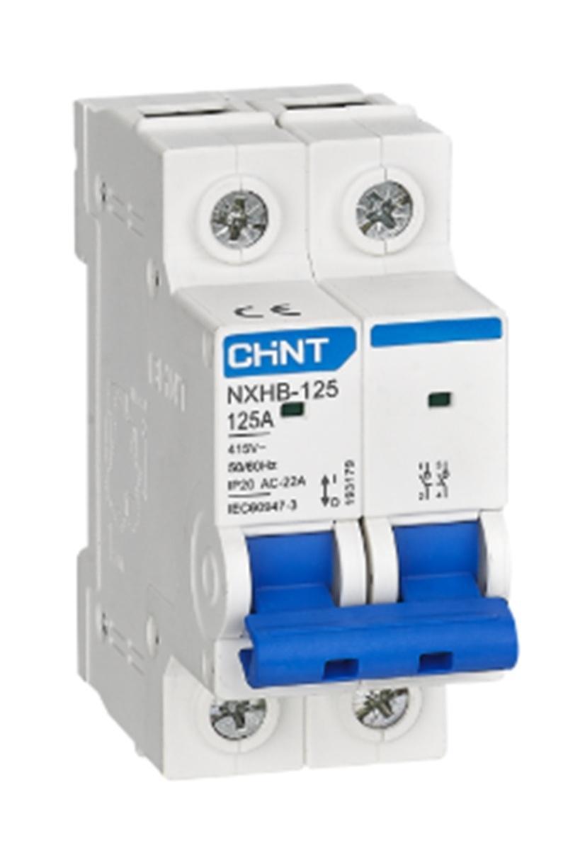 sezionatore bipolare Chint 125A due poli per quadri elettrici sezionatore bipolare modulare Chint 125A per quadri elettrici a due poli installazione su guida din