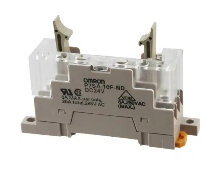 Zoccolo relu00e8 Omron per guida DIN con LED integrato e 4 contatti per automazione industriale